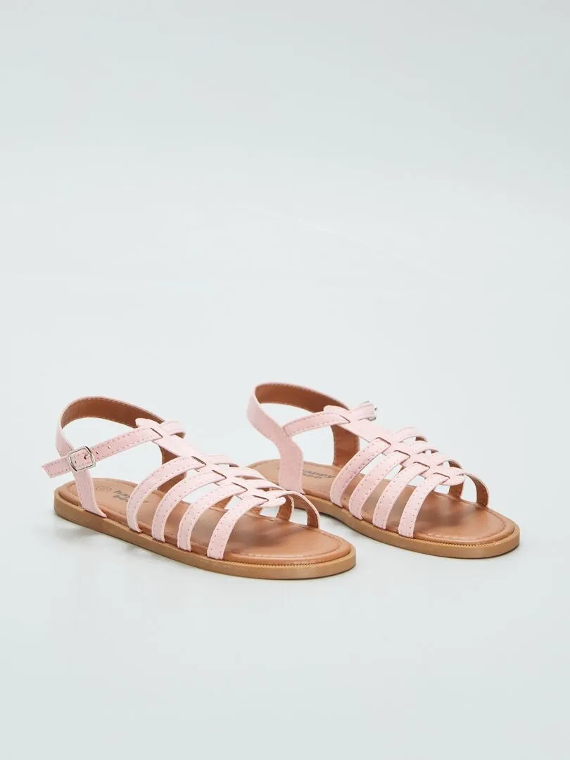 SANDALIAS PLANAS CON VARIAS TIRAS  ROSA