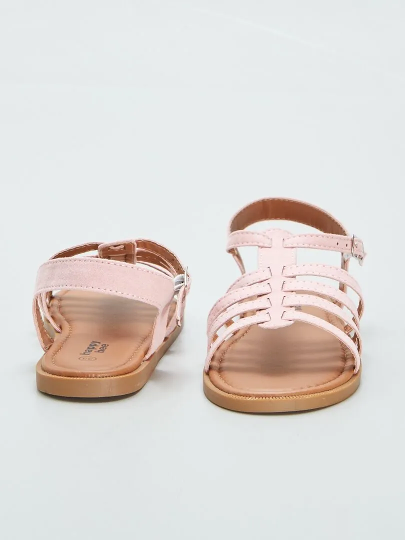 SANDALIAS PLANAS CON VARIAS TIRAS  ROSA