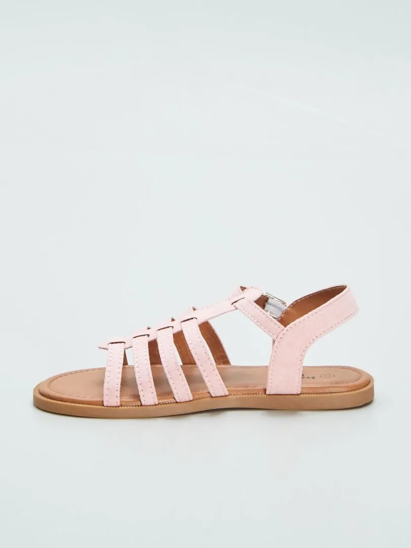 SANDALIAS PLANAS CON VARIAS TIRAS  ROSA