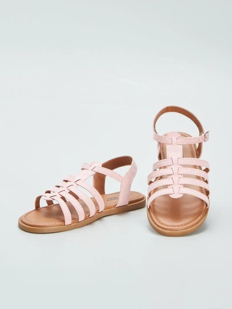 SANDALIAS PLANAS CON VARIAS TIRAS  ROSA