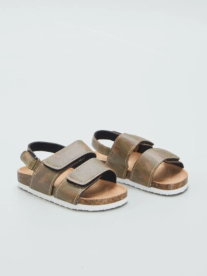 SANDALIAS PLANAS CON VELCROS  KAKI