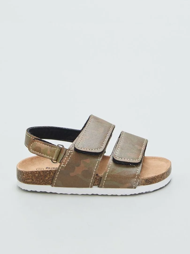 SANDALIAS PLANAS CON VELCROS  KAKI