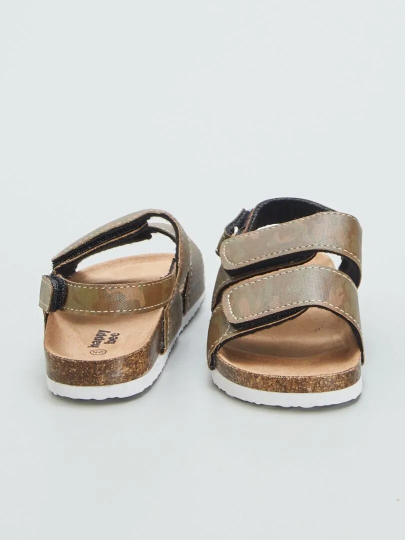 SANDALIAS PLANAS CON VELCROS  KAKI