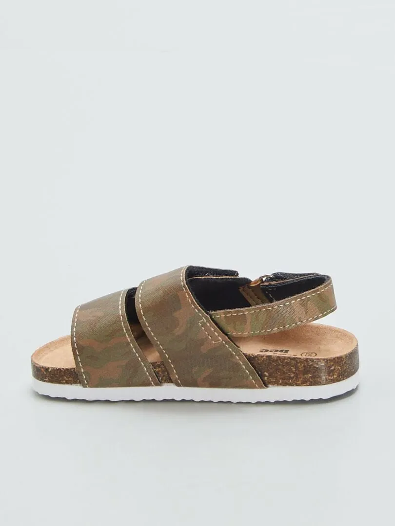 SANDALIAS PLANAS CON VELCROS  KAKI