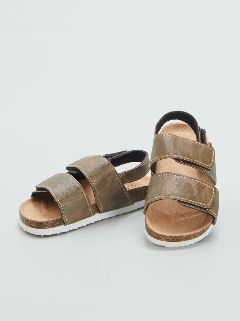 SANDALIAS PLANAS CON VELCROS  KAKI