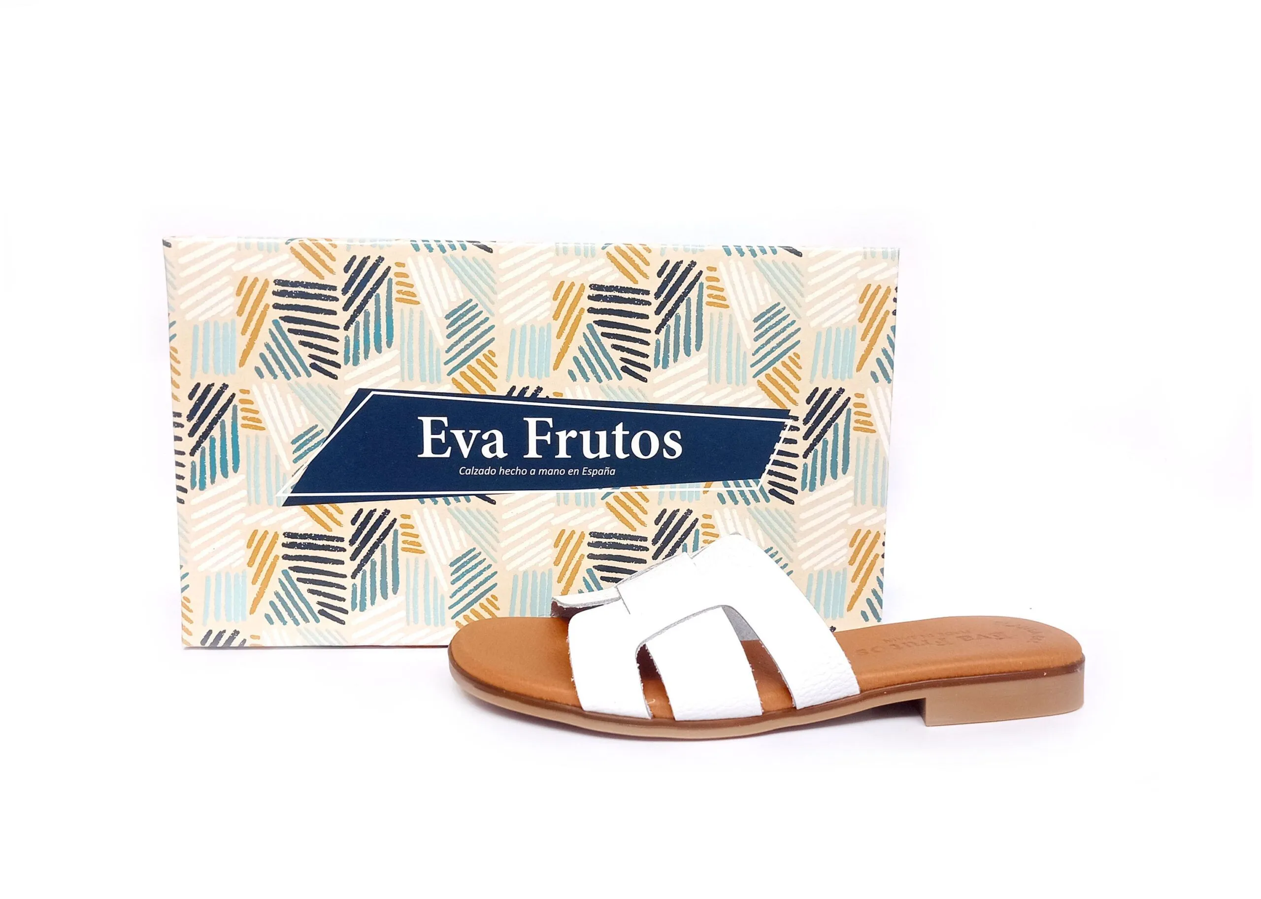 Sandalias planas en piel EVA FRUTOS grabado blanco