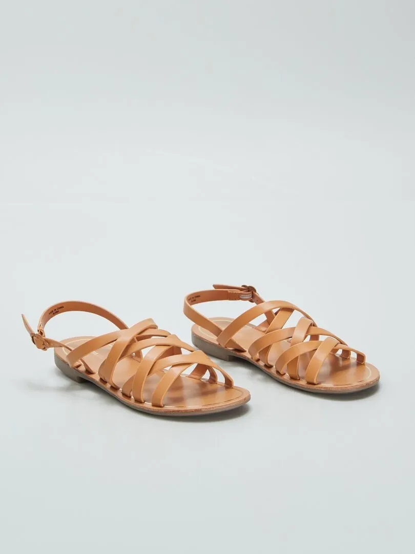 SANDALIAS PLANAS MULTITIRAS  MARRON