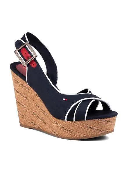 sandalias tommy hilfiger basic wedge azul 