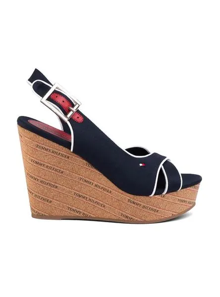 sandalias tommy hilfiger basic wedge azul 