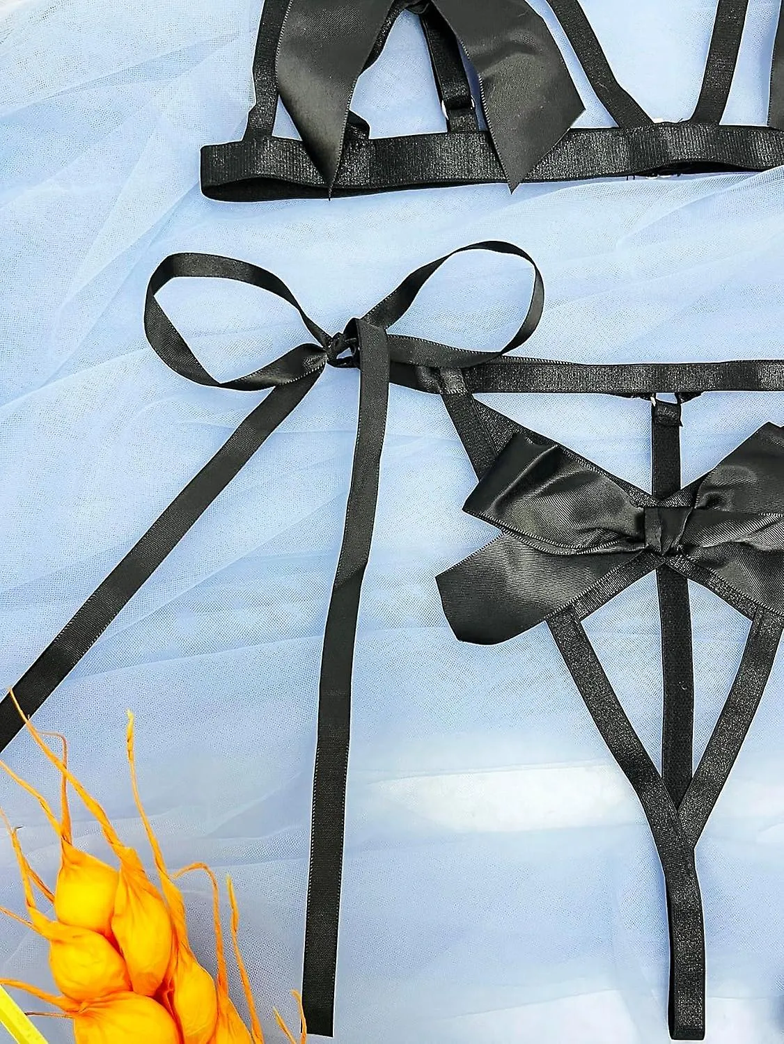 SOLY HUX CONJUNTO DE 3 PIEZAS PARA MUJER SEXY BOW FRONT CUTOUT CONJUNTO DE LENCERíA CON 1 PAR DE HAND RINGER'1607ER'161