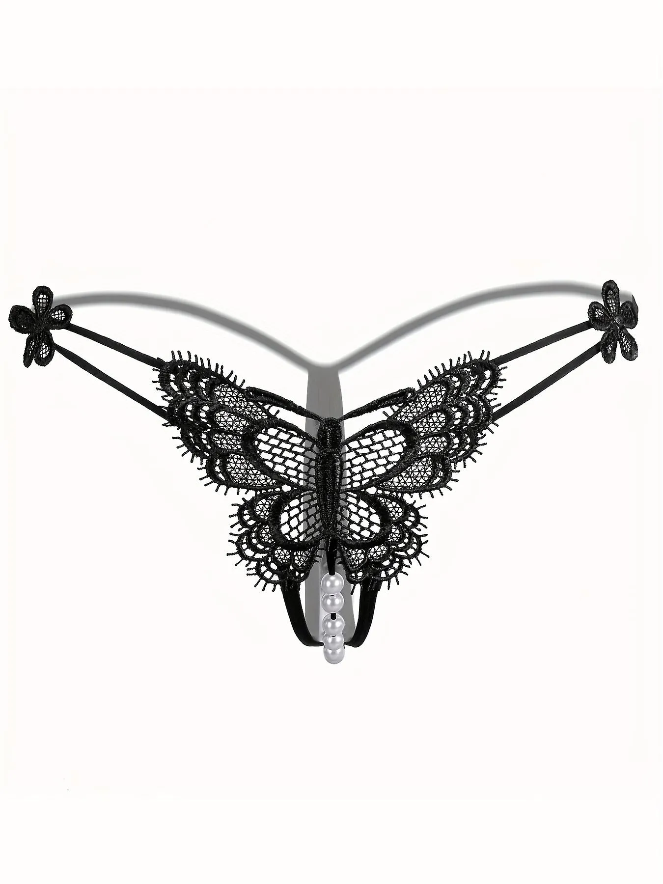 Tangas bordadas de mariposas, bragas de perlas sintéticas de entrepierna abierta recortadas, lencería y ropa interior sexy para 