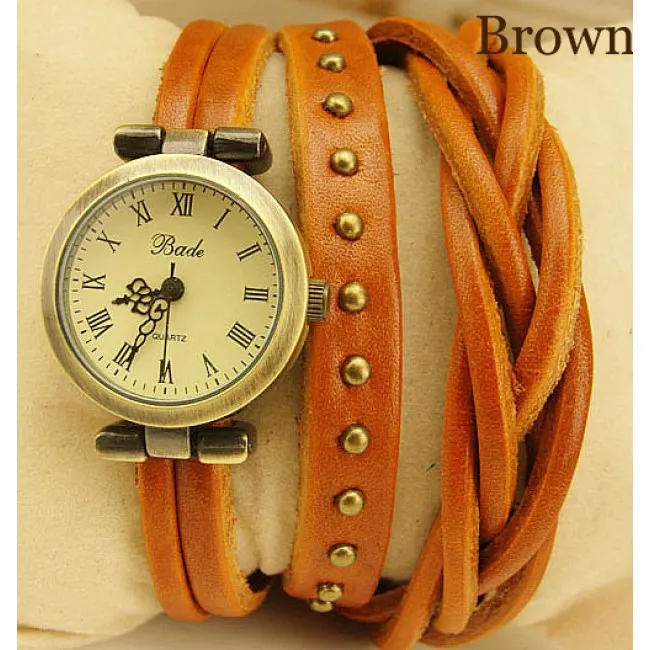 THE TWIST BRAID WINDING ROME LEATHER WRAP WATCHBROWN