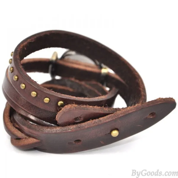 THE TWIST BRAID WINDING ROME LEATHER WRAP WATCHBROWN
