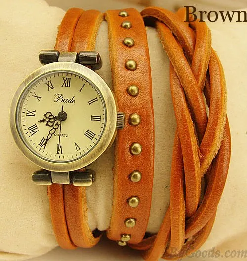 THE TWIST BRAID WINDING ROME LEATHER WRAP WATCHBROWN