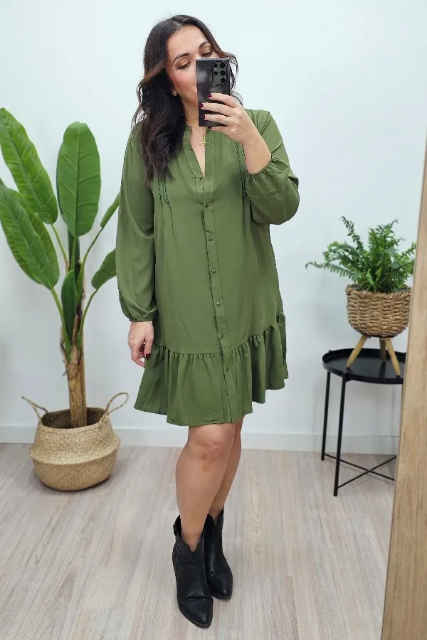Vestido Camisero Liso Kaki