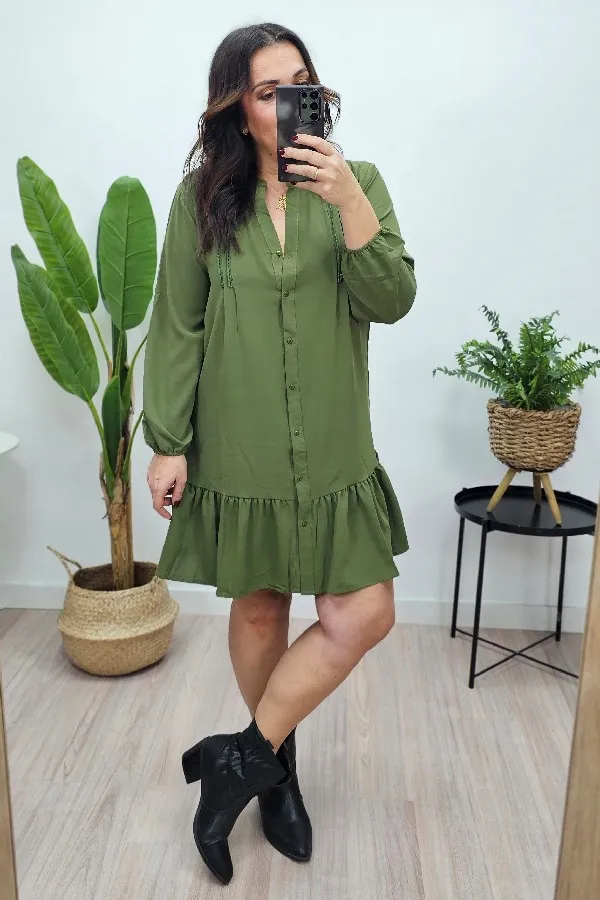 Vestido Camisero Liso Kaki