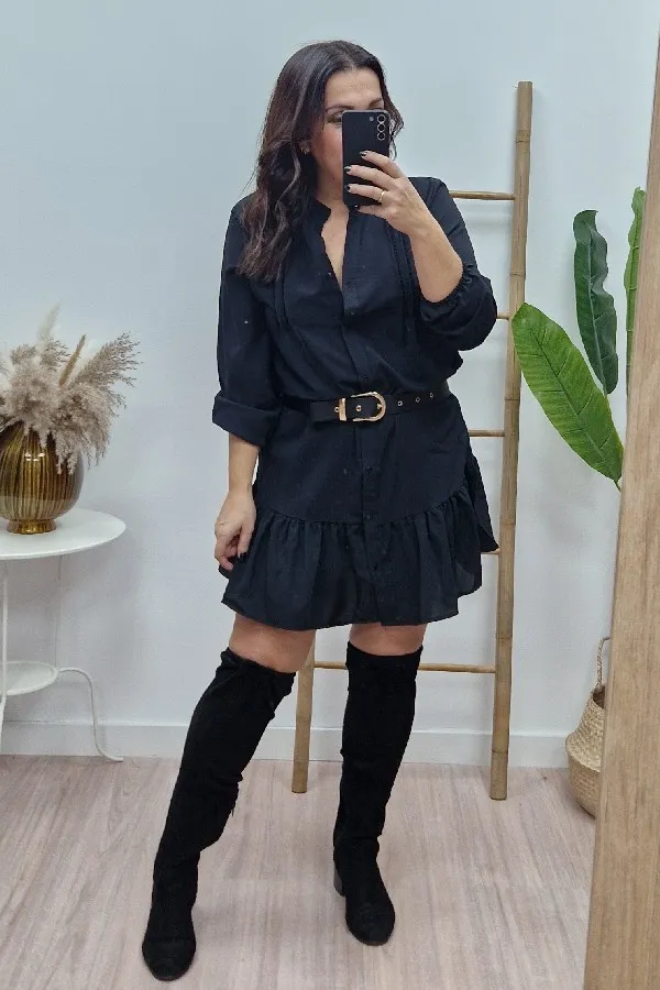 Vestido Camisero Liso Negro