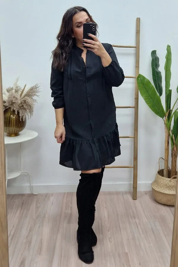 Vestido Camisero Liso Negro