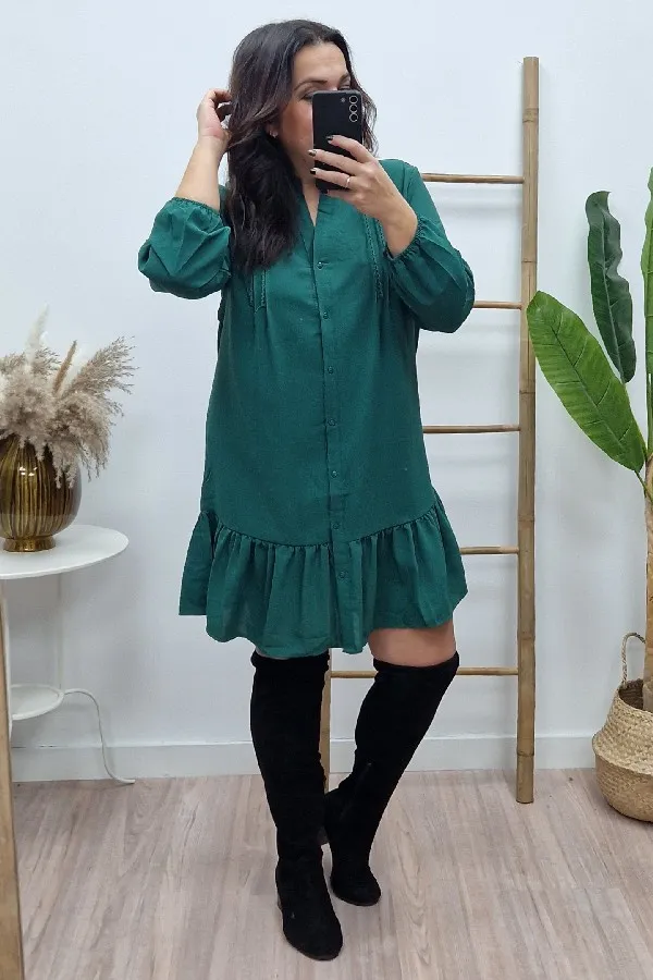 Vestido Camisero Liso Verde
