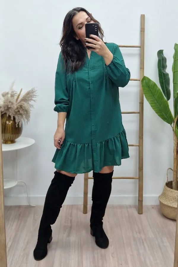 Vestido Camisero Liso Verde