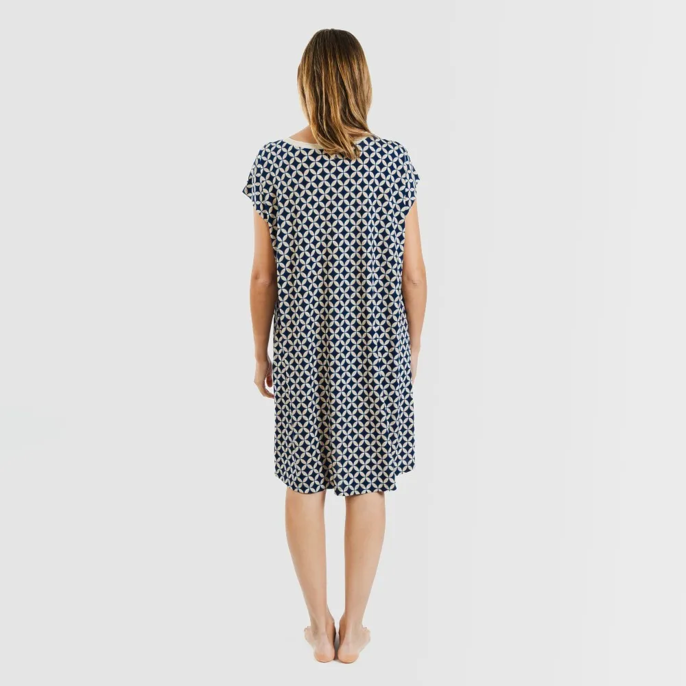 Vestido corto manga fluida crepe Ohio azul marino