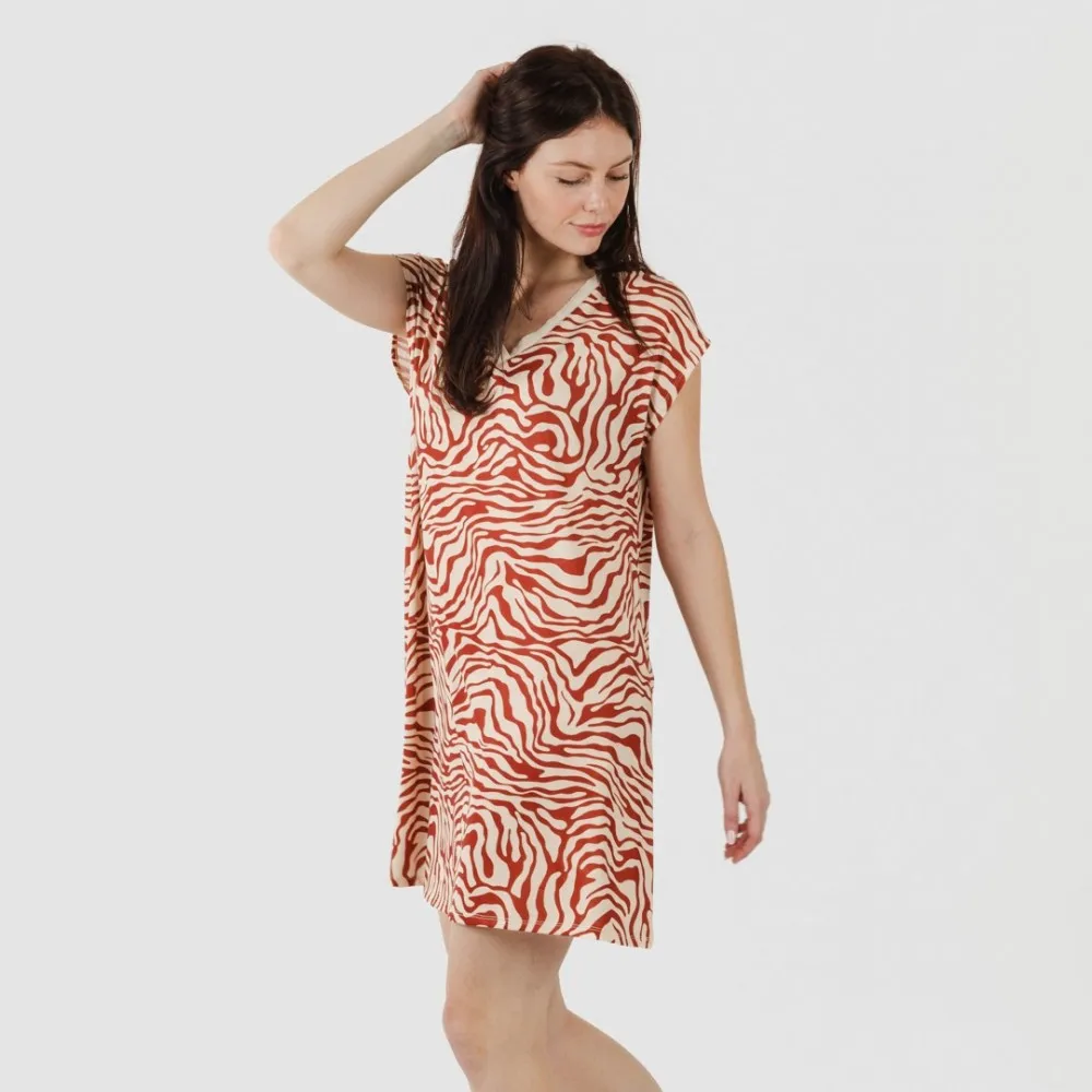 Vestido corto manga fluida soft Palmina teja