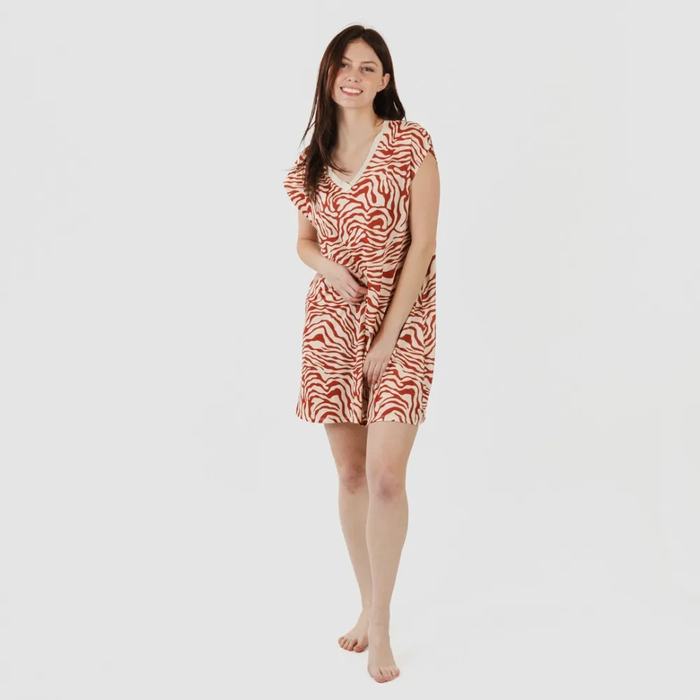Vestido corto manga fluida soft Palmina teja