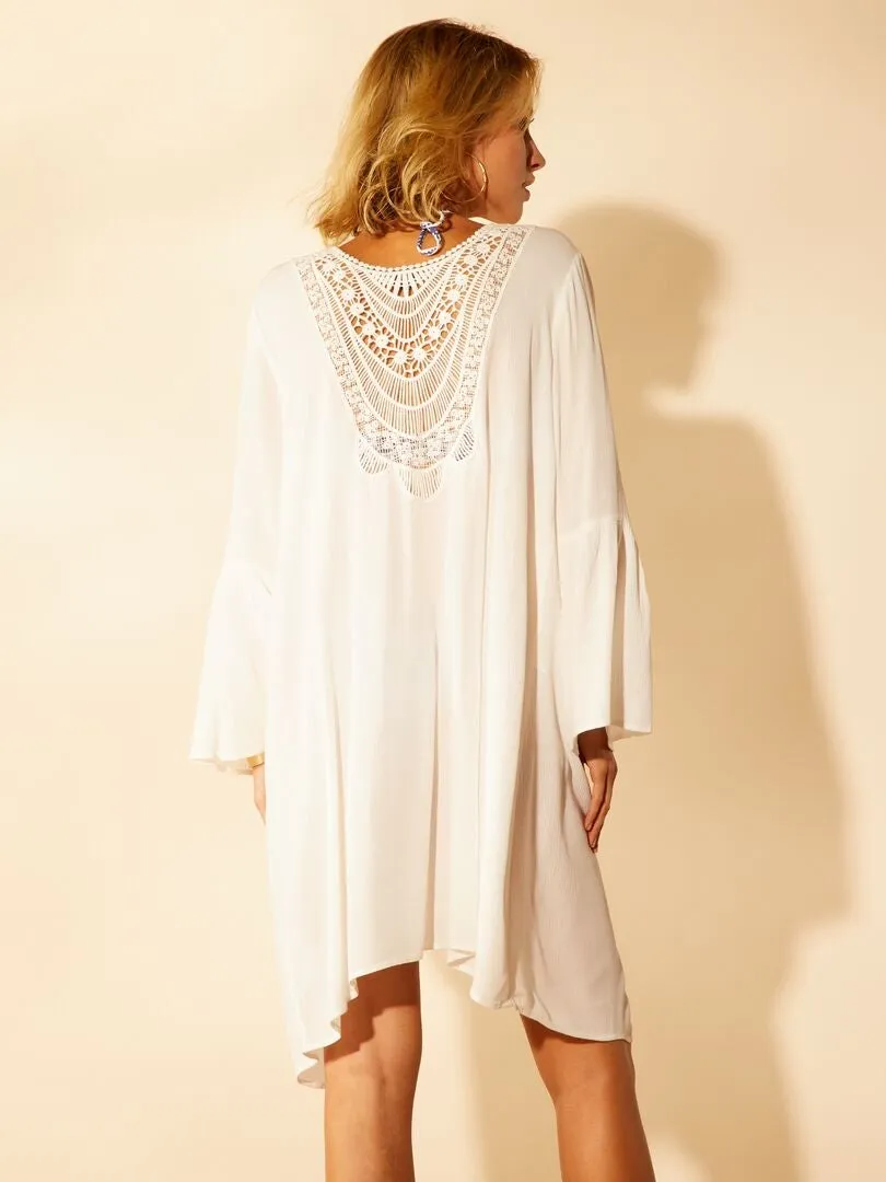 VESTIDO DE PLAYA ESTILO KIMONO  BLANCO