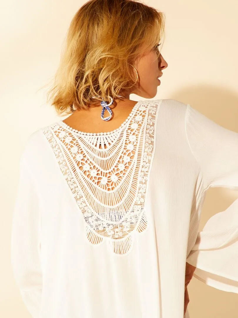 VESTIDO DE PLAYA ESTILO KIMONO  BLANCO