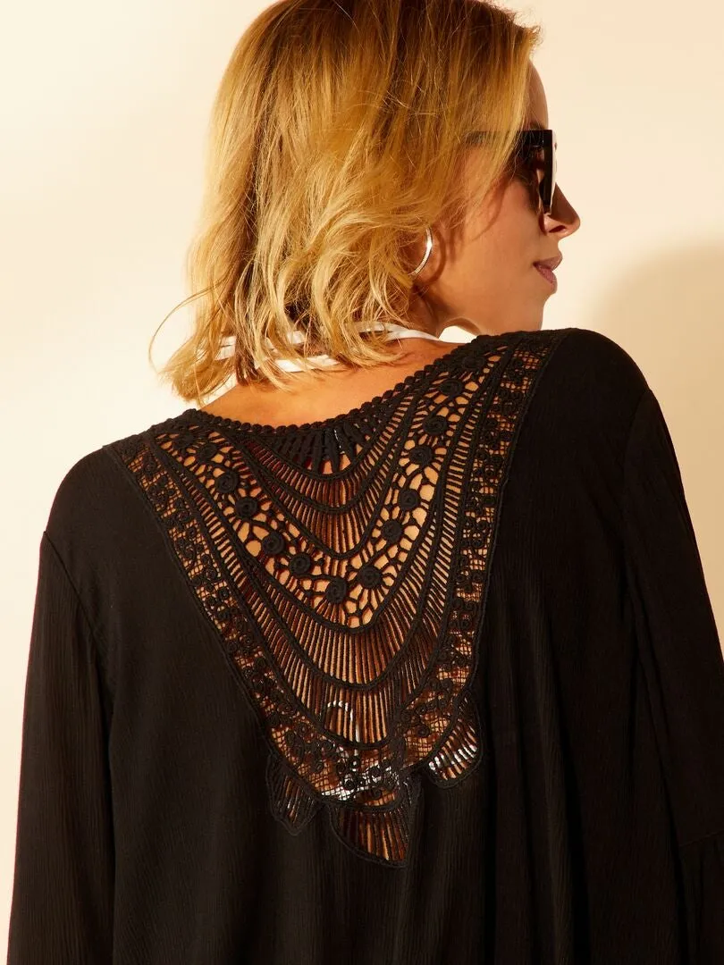 VESTIDO DE PLAYA ESTILO KIMONO  NEGRO