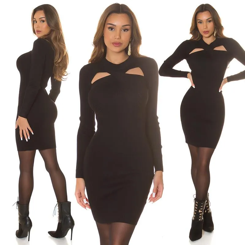 Vestido de punto ajustado negro 