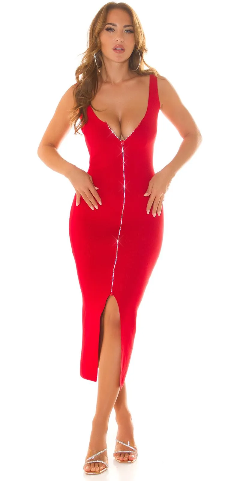 Vestido de punto con cremallera rojo
