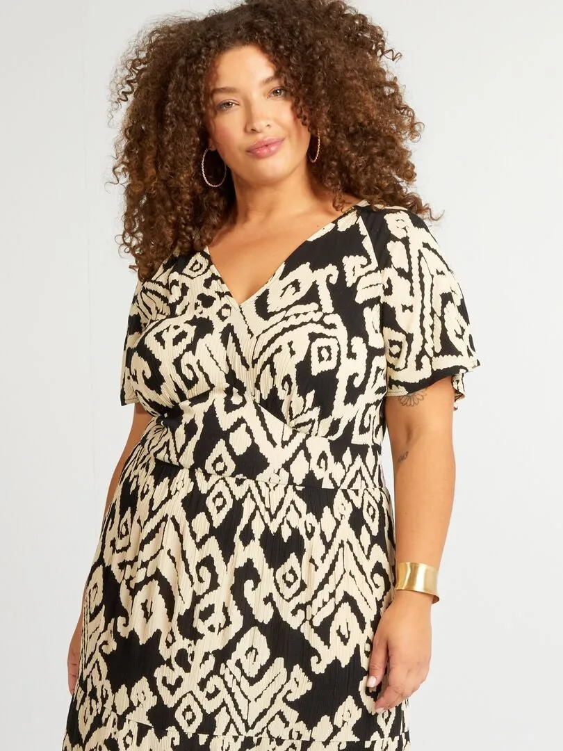 VESTIDO LARGO CON CUELLO DE PICO  NEGRO