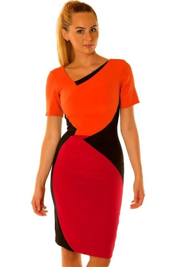 Vestido Midi Naranja Bloques de color fiesta