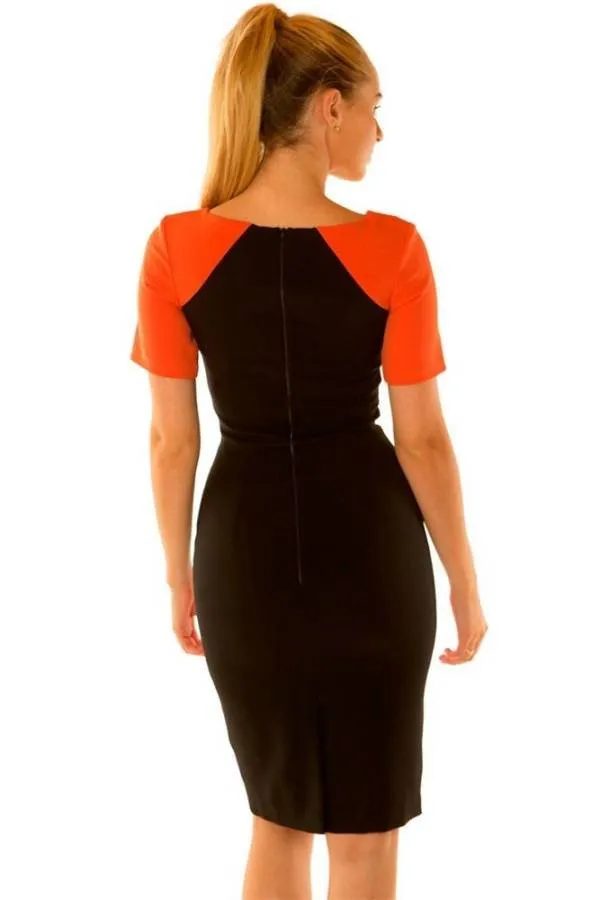 Vestido Midi Naranja Bloques de color fiesta