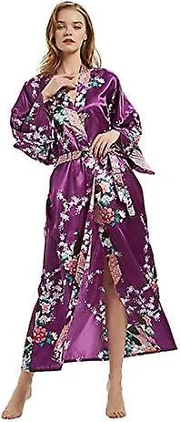 Women's Premium Long Kimono Peacock Robe Bridesmaid Bridal Wedding Party Dressing Gown Heilwiy Gift