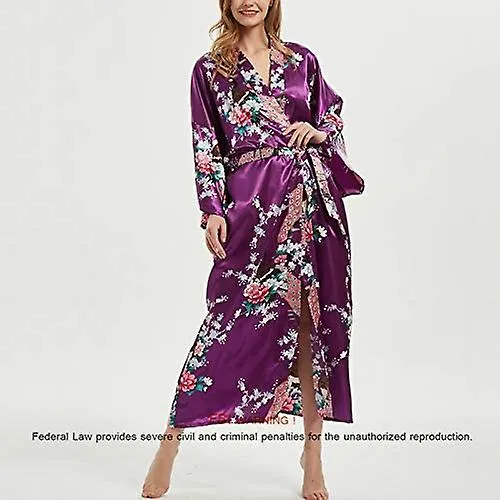 Women's Premium Long Kimono Peacock Robe Bridesmaid Bridal Wedding Party Dressing Gown Heilwiy Gift