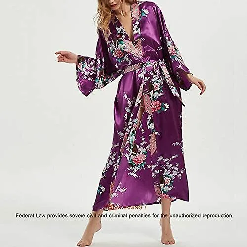 Women's Premium Long Kimono Peacock Robe Bridesmaid Bridal Wedding Party Dressing Gown Heilwiy Gift