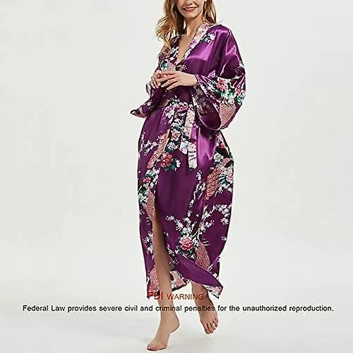Women's Premium Long Kimono Peacock Robe Bridesmaid Bridal Wedding Party Dressing Gown Heilwiy Gift