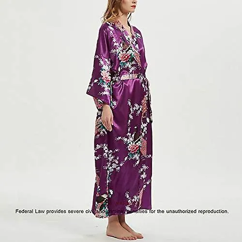 Women's Premium Long Kimono Peacock Robe Bridesmaid Bridal Wedding Party Dressing Gown Heilwiy Gift