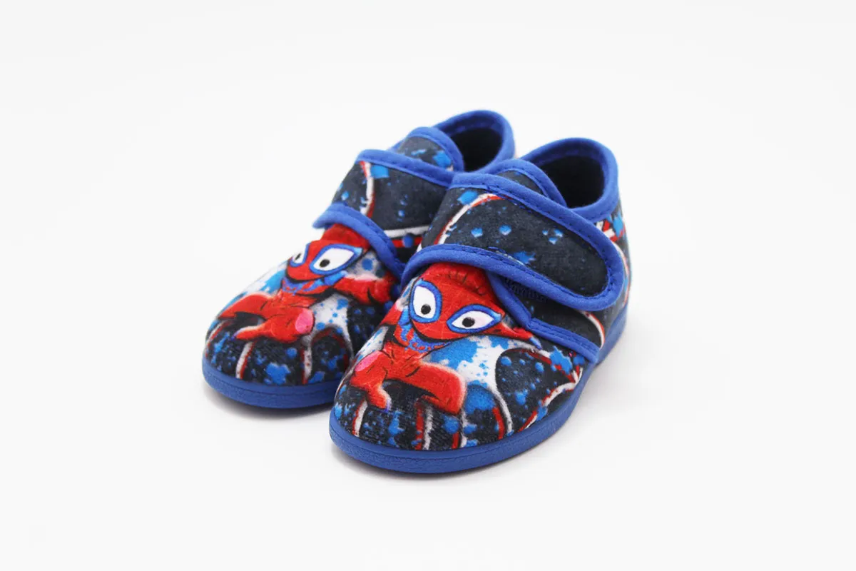 Zapatilla casa azul niño hombre araña sin cordones