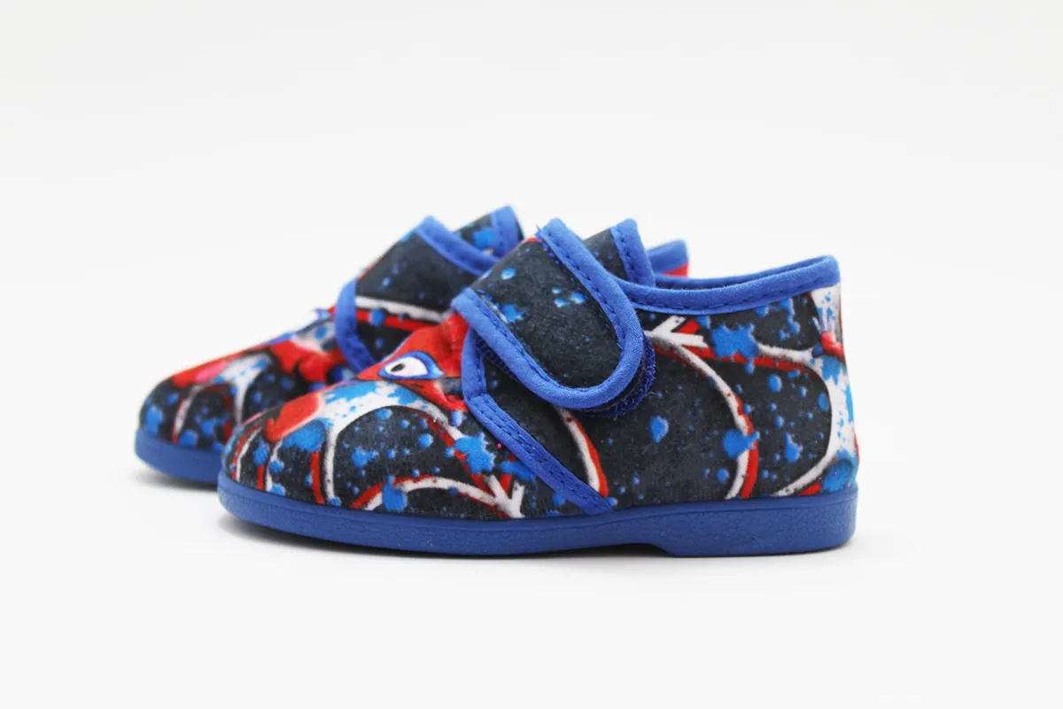 Zapatilla casa azul niño hombre araña sin cordones