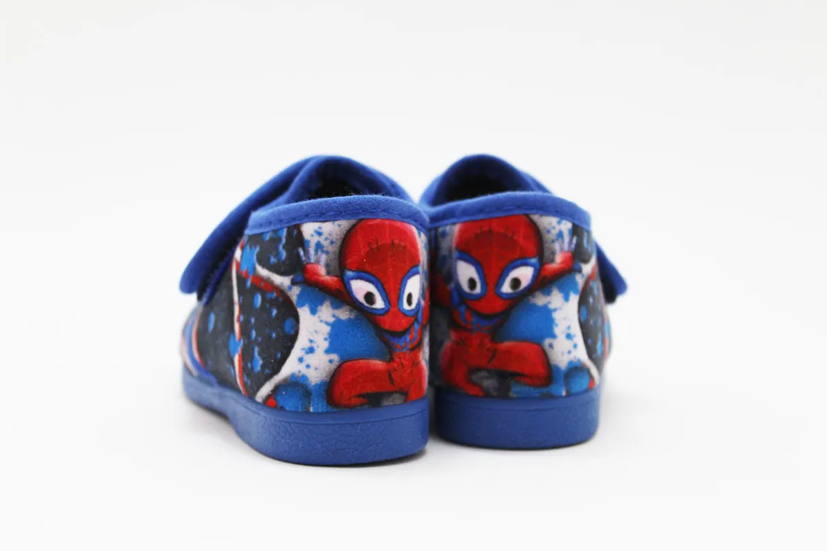 Zapatilla casa azul niño hombre araña sin cordones