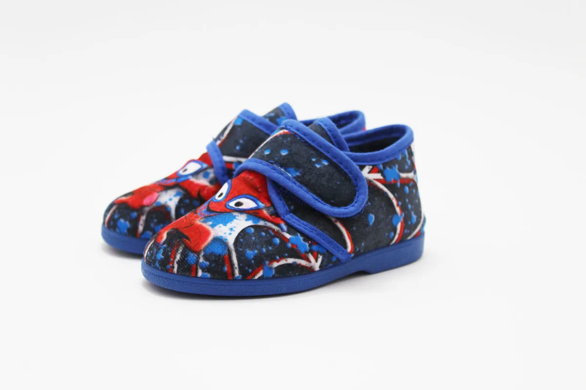 Zapatilla casa azul niño hombre araña sin cordones