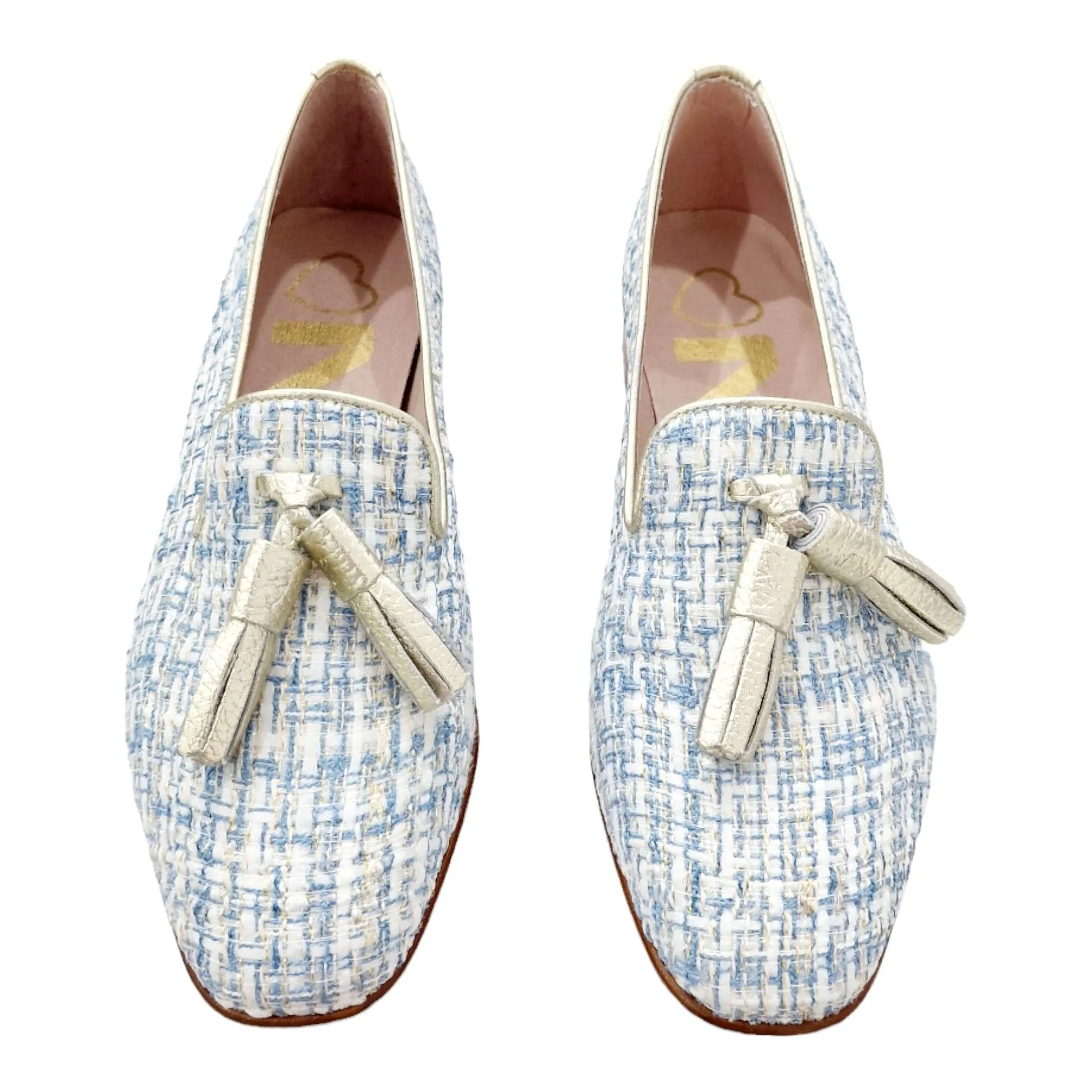 ZAPATOS MOCASÍN MUJER CON BORLAS TACÓN BAJO AZUL