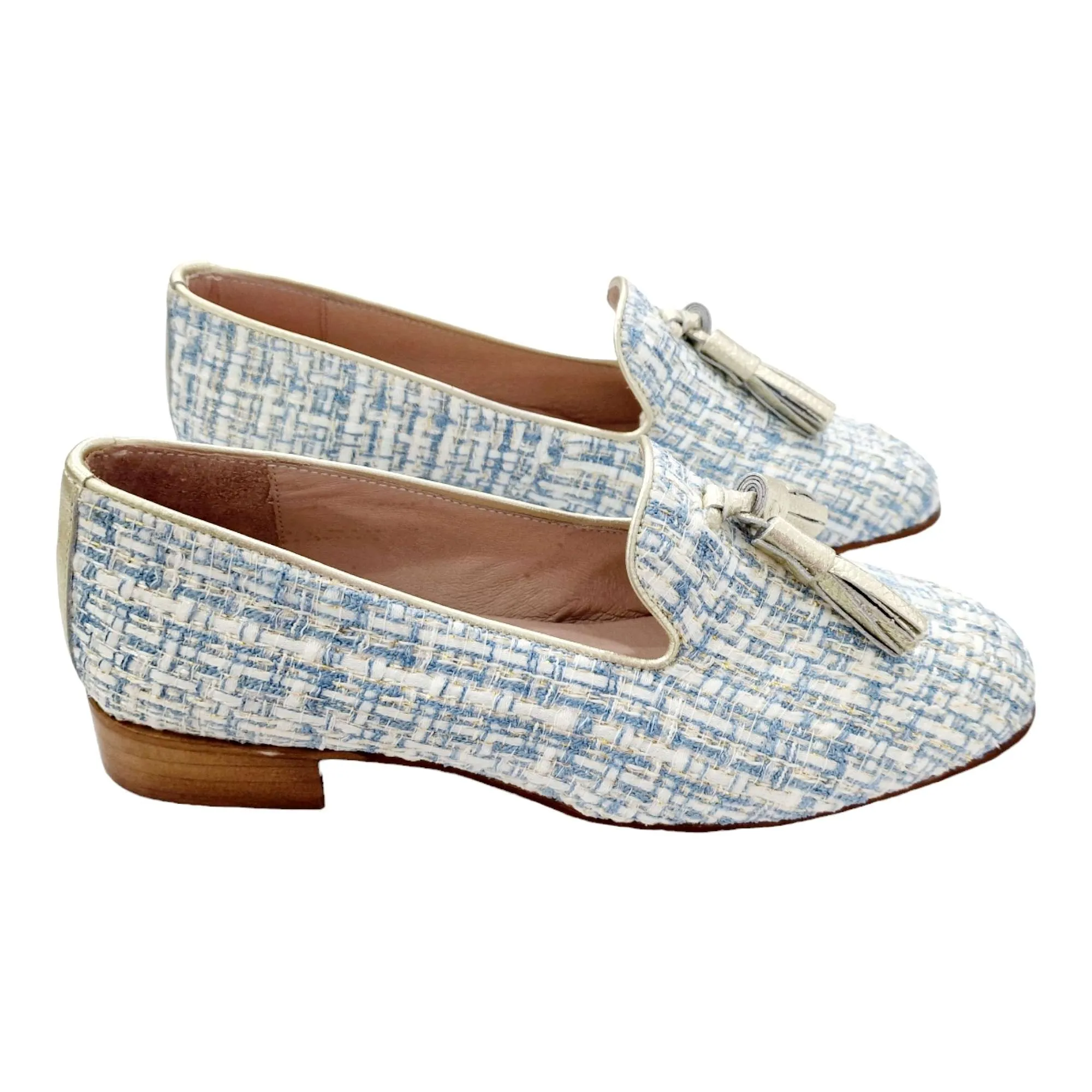 ZAPATOS MOCASÍN MUJER CON BORLAS TACÓN BAJO AZUL