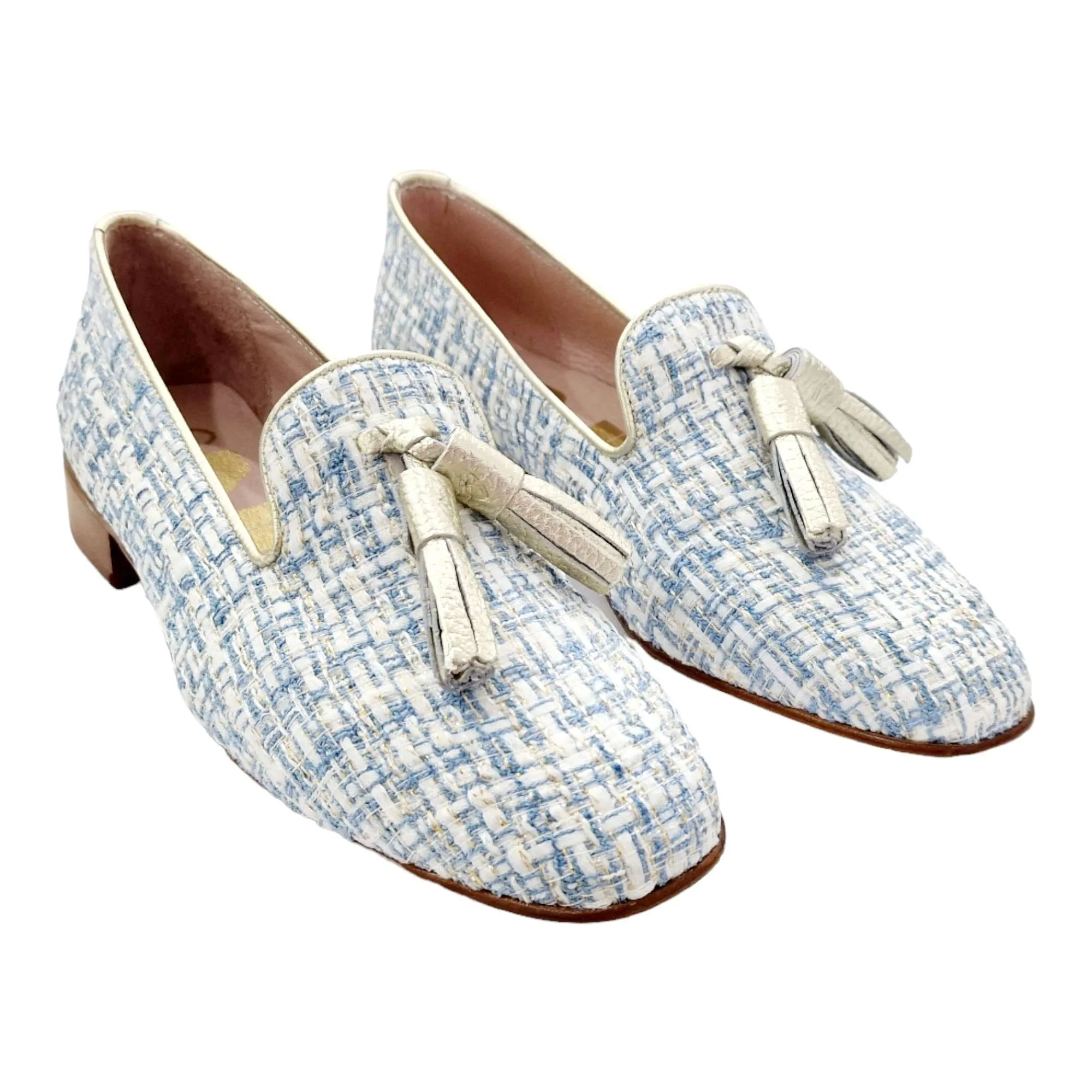 ZAPATOS MOCASÍN MUJER CON BORLAS TACÓN BAJO AZUL