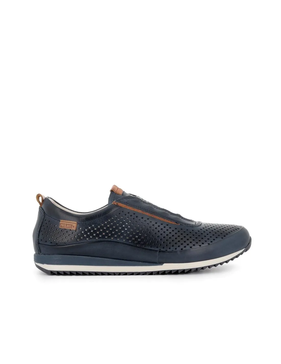 Zapatos piel troquelada de cordones elásticos azul Pikolinos