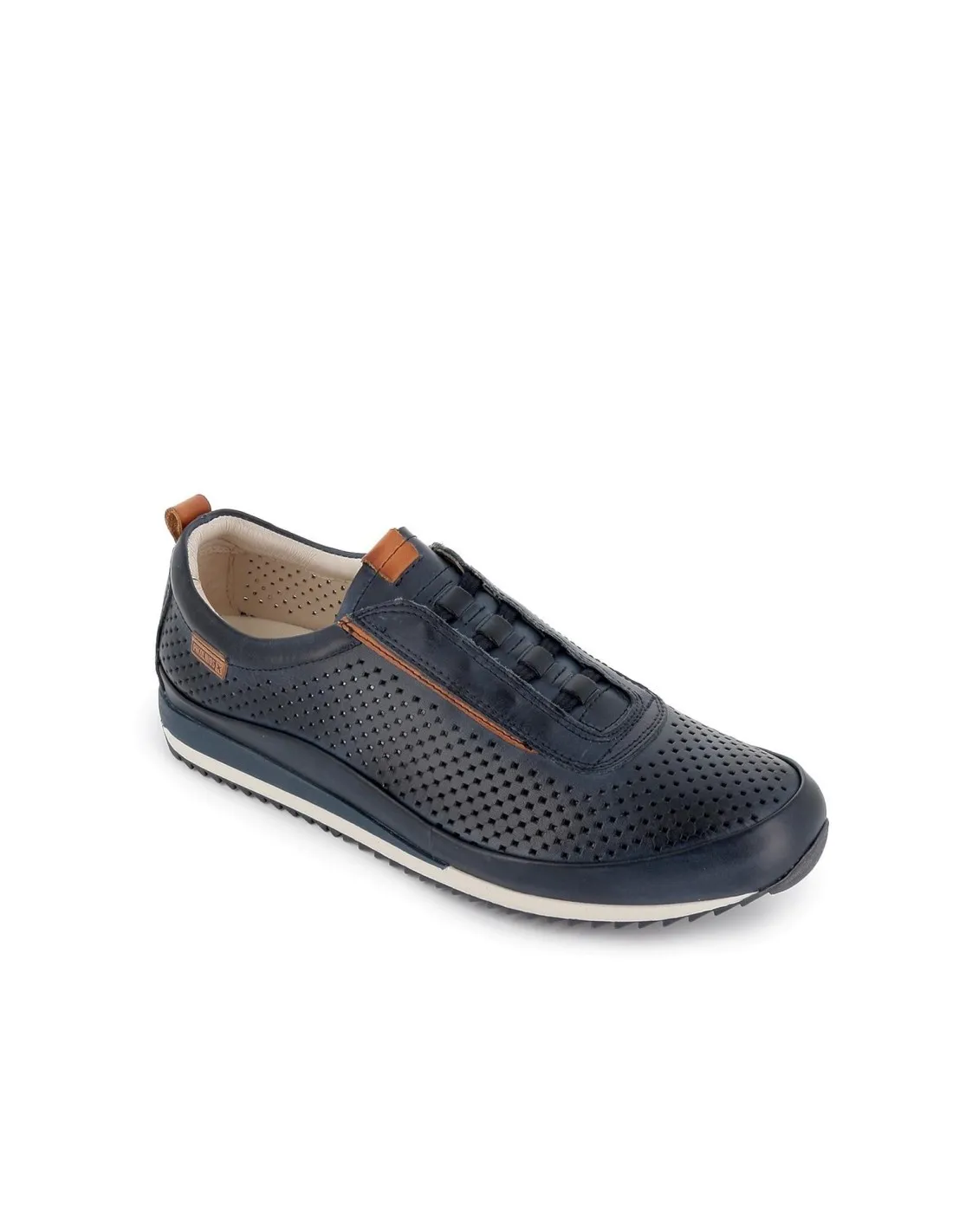 Zapatos piel troquelada de cordones elásticos azul Pikolinos