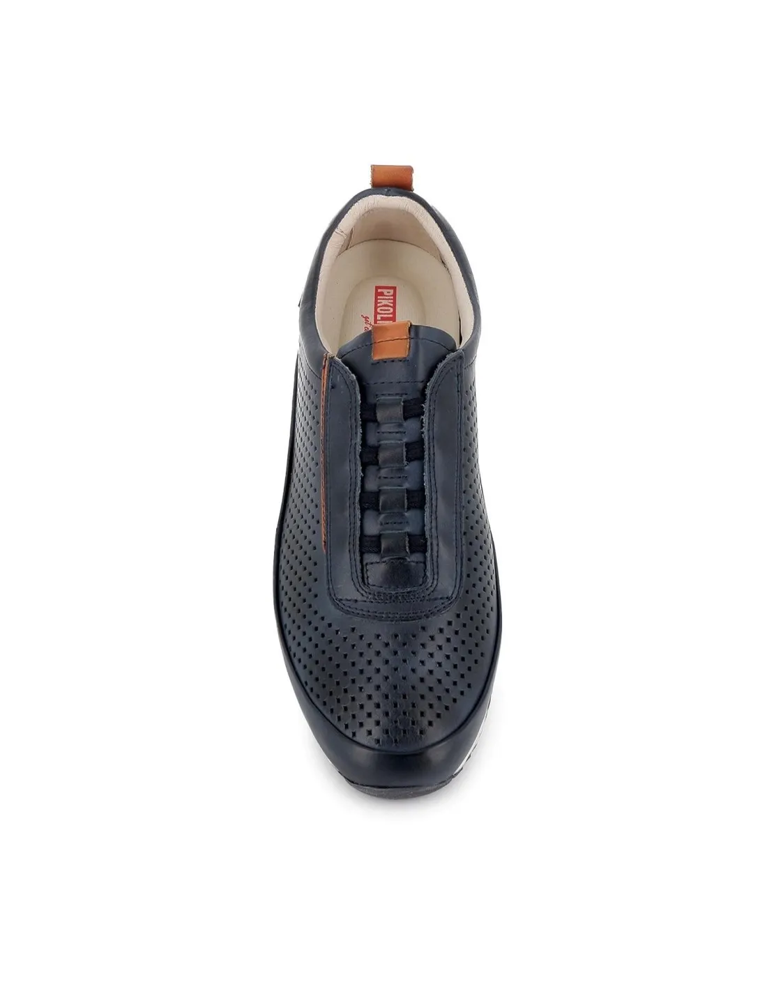 Zapatos piel troquelada de cordones elásticos azul Pikolinos